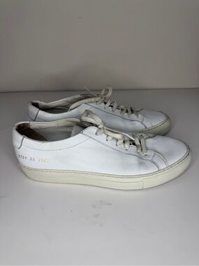 Woman by Common Projects Women Size 39 US 8 White Leather Sneakers 3701 39 0506